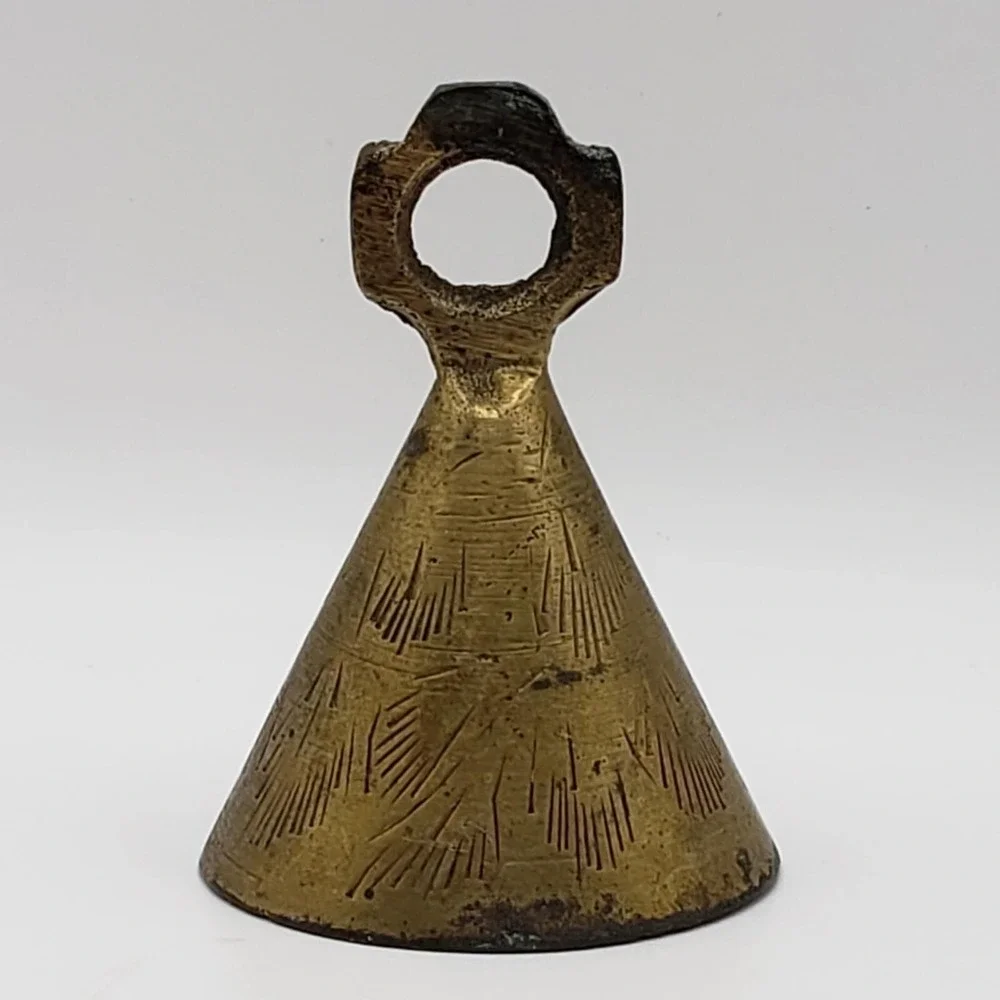 Vintage 1950s Mid Century Modern India Brass Etched/Engraved Bells (Set of 2)